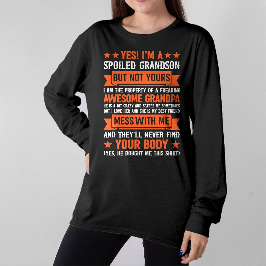 Best Grandma Shirt, Proud Grandma Unisex T-Shirt/Hoodie/Sweatshirt HLT00 - yes i'm a spoiled grandson T-Shirt (4)