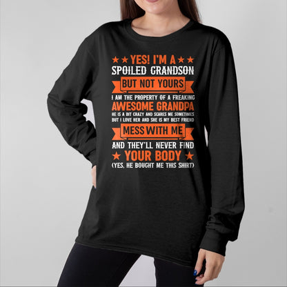 Best Grandma Shirt, Proud Grandma Unisex T-Shirt/Hoodie/Sweatshirt HLT00 - yes i'm a spoiled grandson T-Shirt (4)