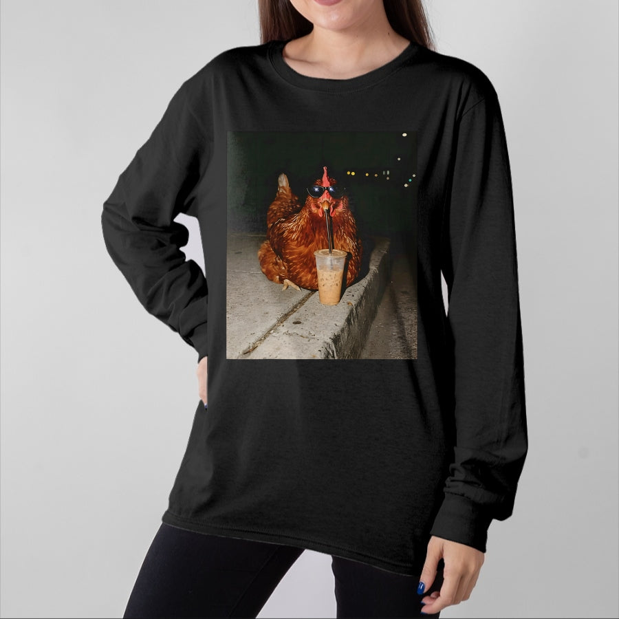 Best Farmer Life Shirt, Funny Farmer UnisexT-Shirt/Hoodie/Sweatshirt HLT00 - Chicken Drinking Iced Coffee Funny Chicken Lover Farmer T-Shirt (1)