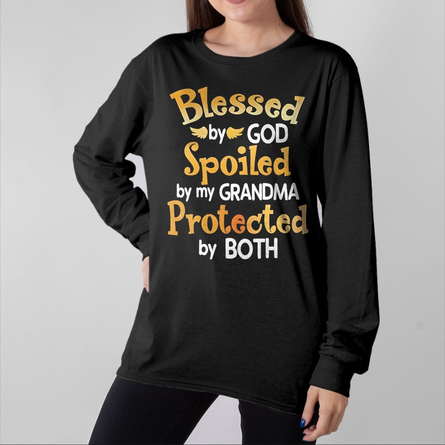 Best Grandma Shirt, Proud Grandma Unisex T-Shirt/Hoodie/Sweatshirt HLT00 - Blessed By God Spoiled By My Grandma Grandson Granddaughter T-Shirt (1)