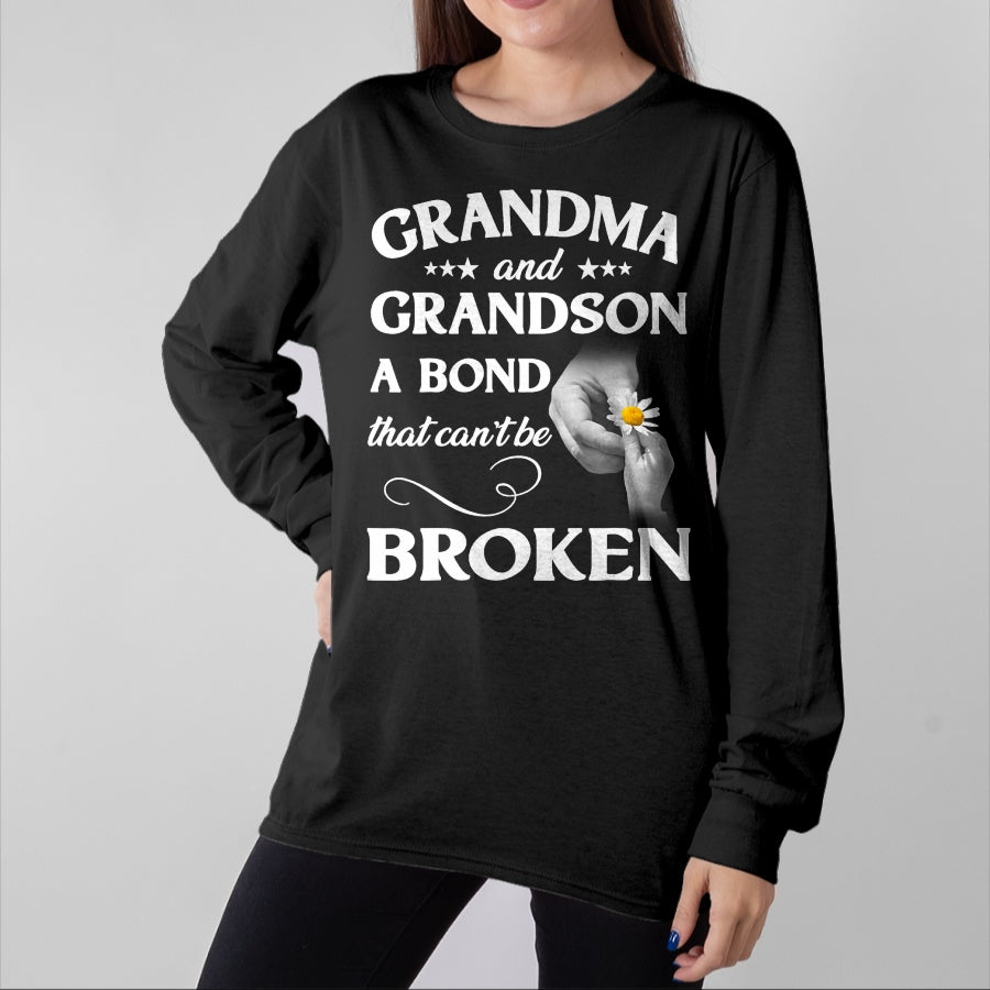 Best Grandma Shirt, Proud Grandma Unisex T-Shirt/Hoodie/Sweatshirt HLT00 - Grandma and Grandson A Bond That Can't Be Broken T-Shirt