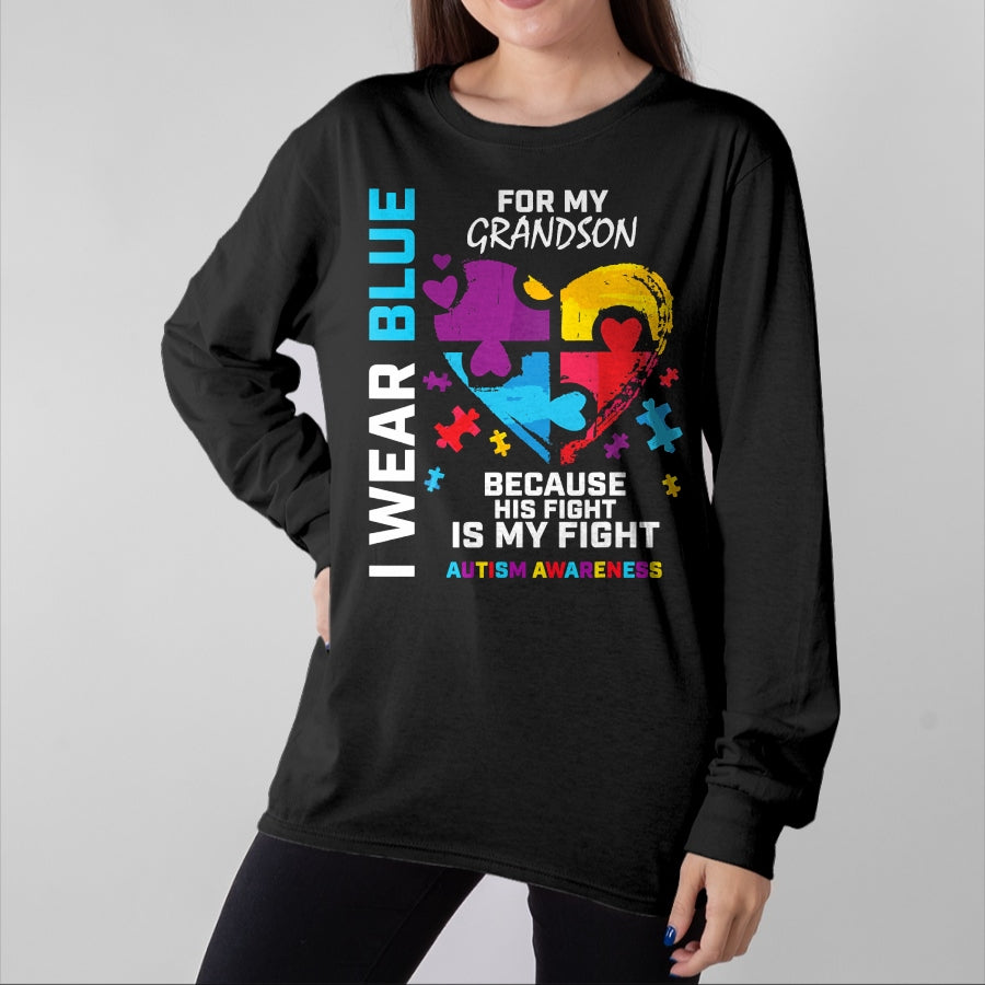 Best Grandma Shirt, Proud Grandma Unisex T-Shirt/Hoodie/Sweatshirt HLT00 - Grandma Grandpa I Wear Blue For My Grandson Autism Awareness T-Shirt