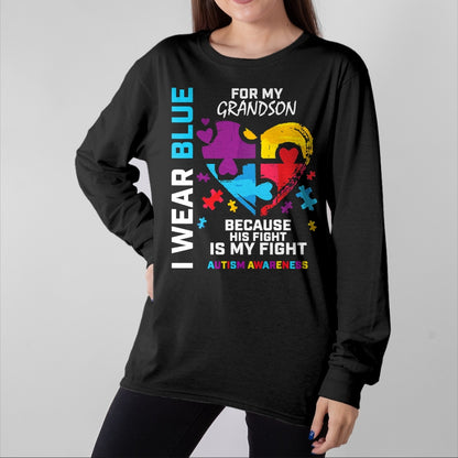 Best Grandma Shirt, Proud Grandma Unisex T-Shirt/Hoodie/Sweatshirt HLT00 - Grandma Grandpa I Wear Blue For My Grandson Autism Awareness T-Shirt