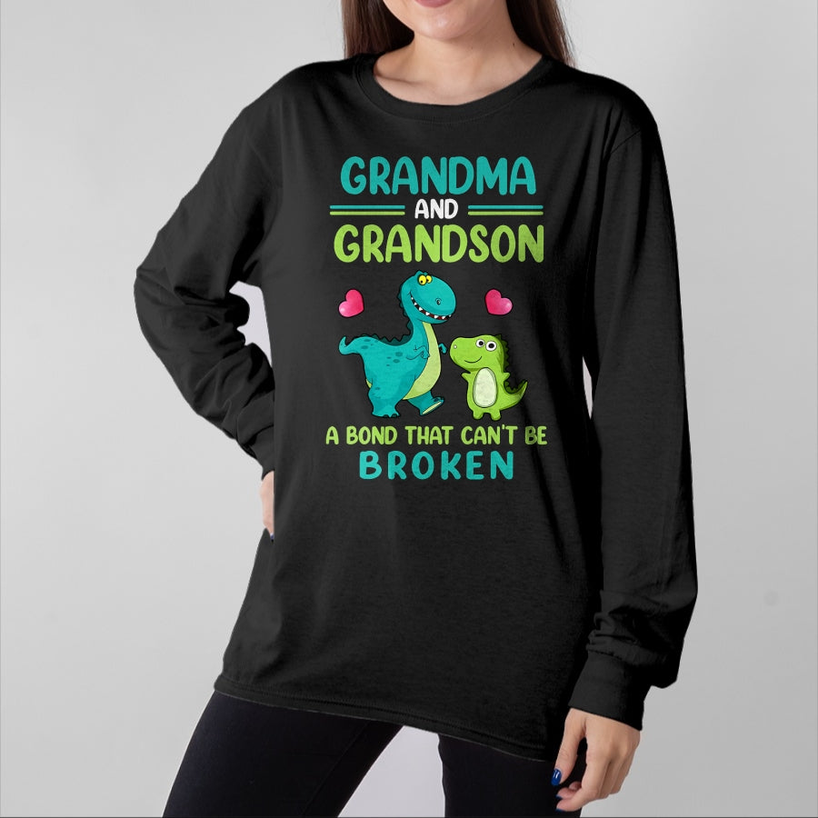 Best Grandma Shirt, Proud Grandma Unisex T-Shirt/Hoodie/Sweatshirt HLT00 - Grandma And Grandson A Bond That Can't Be Broken Dinosaur T-Shirt (1)