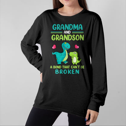 Best Grandma Shirt, Proud Grandma Unisex T-Shirt/Hoodie/Sweatshirt HLT00 - Grandma And Grandson A Bond That Can't Be Broken Dinosaur T-Shirt (1)