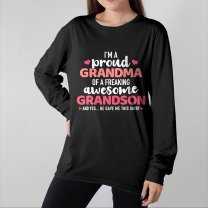 Best Grandma Shirt, Proud Grandma Unisex T-Shirt/Hoodie/Sweatshirt HLT00 - Proud grandma of an awesome grandson T-Shirt