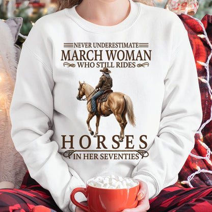 MARCH SHIRT, A WOMAN WHO STILL RIDES HORSES IN HER SEVENTIES - LUNA03 (SKU2604-287-03)