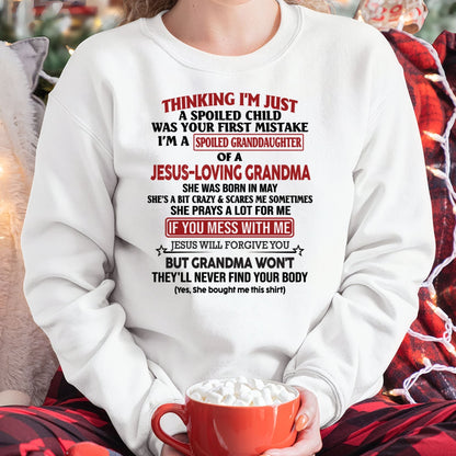 Christian Girl Shirt – Spoiled by Grandma May Edition – From Grandma to Granddaughter LUNA05 (SKU07-181-05)
