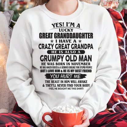 NOVEMBER - LUCKY GREAT GRANDDAUGHTER OF CRAZY GREAT GRANDPA - PERFECT GIFT FROM GREAT GRANDPA - LUNA11 (SKU12-287-11)