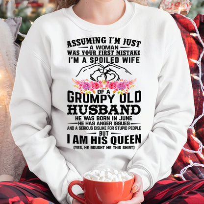 June - Spoiled Wife T-Shirt – Grumpy Old Husband Funny Tee - Perfect Gift From Husband - LUNA06 (SKU11-101-06)