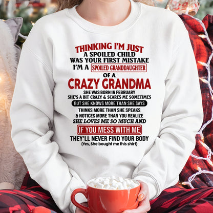 FEBRUARY - I'M A SPOILED GRANDDAUGHTER OF A CRAZY GRANDMA - From Grandma - LUNA02 (SKU-GMD1-NTT02)