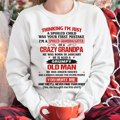 Spoiled Granddaughter of a Crazy Grandpa Shirt – Birthday Gift from January Grandpa / Man - LUNA01 (SKU12-200-01)