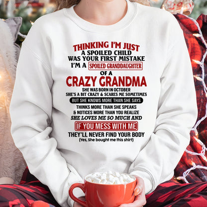 OCTOBER - I'M A SPOILED GRANDDAUGHTER OF A CRAZY GRANDMA - From Grandma - LUNA10 (SKU-GMD1-NTT10)