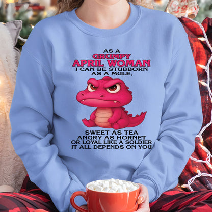 Born in April – Grumpy Woman Quote Funny Alligator Design, Stubborn Sweet Angry Loyal – FMA LUNA04 (SKU09-31-04)