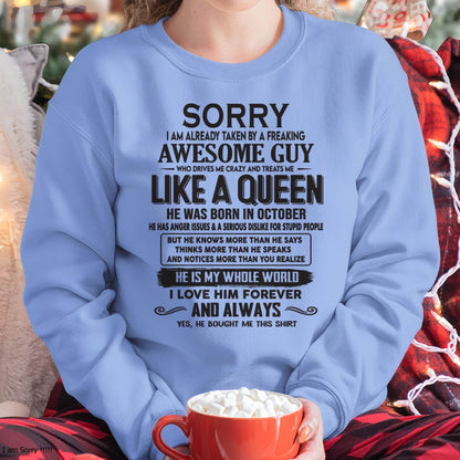 October - Sorry I am already taken by a freaking awesome guy - Gift for Wife From Husband - LUNA10 (SKU08-25-10)