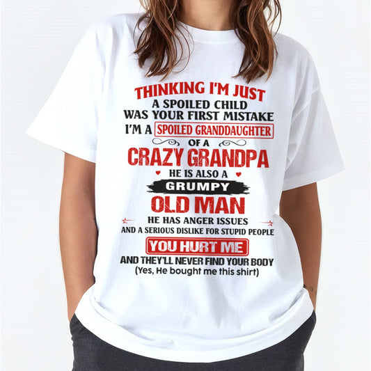 Spoiled Granddaughter of a Crazy Grandpa Shirt – Birthday Gift from Grandpa / Man - LUNA00 (SKU12-200-00)