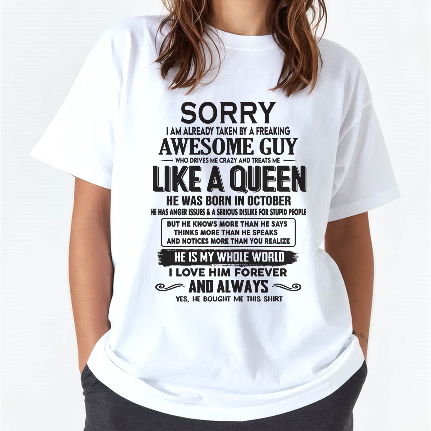 October - Sorry I am already taken by a freaking awesome guy - Gift for Wife From Husband - LUNA10 (SKU08-25-10)