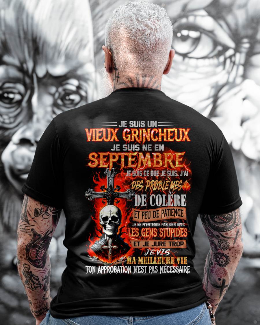 Je Suis Un Vieux Grincheux Né en Septembre – T-Shirt Homme Fort Caractère - LUNA09 (SKU26T-01141-09)