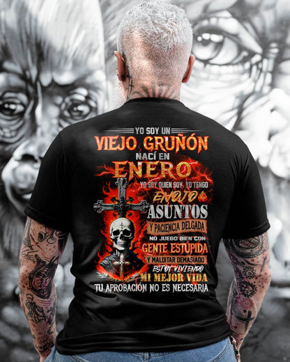 Enero - Viejo Gruñón - Camiseta Divertida de Calavera con Problemas de Ira - Regalo Perfecto Para Ti - LUNA01 (SKU26T-01203-01)