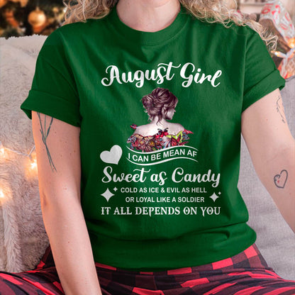August Girl T-Shirt – Sweet As Candy, Cold As Ice - Birthday Gift for Women - LUNA08 (SKU26T-01-38-08)