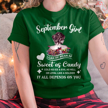 September Girl T-Shirt – Sweet As Candy, Cold As Ice - Birthday Gift for Women - LUNA09 (SKU26T-01-38-09)