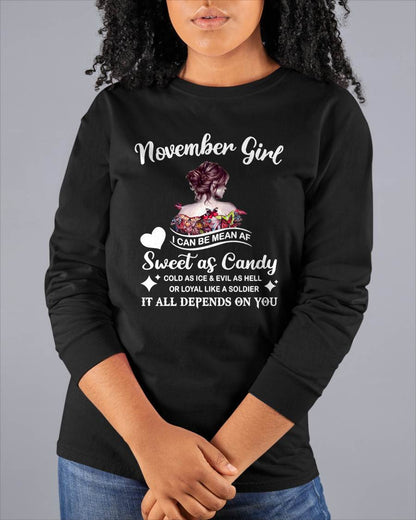 November Girl T-Shirt – Sweet As Candy, Cold As Ice - Birthday Gift for Women - LUNA11 (SKU26T-01-38-11)