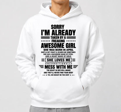 APRIL - SORRY I'M TAKEN BY AN AWESOME GIRL SHE'S CRAZY SHE'S MINE - SHIRT FROM WIFE TO HUSBAND – LUNA04 (SKU2608-639-04)