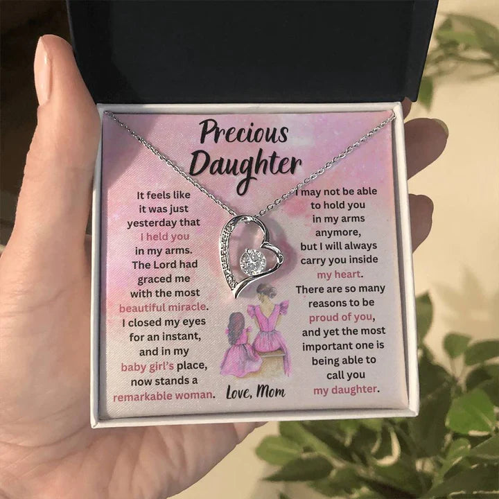 TO MY DAUGHTER "I Will Always Carry You Inside My Heart" - GIFT FROM MOM - Forever Love Necklace