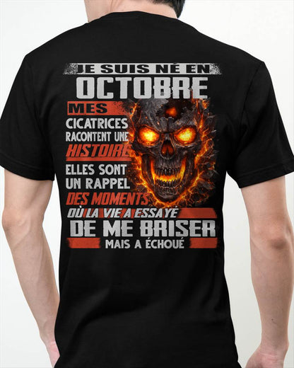 Je Suis Né en Octobre – Mes Cicatrices Racontent Une Histoire | T-Shirt Homme Fort - LUNA10 (SKU26T-01175-10)
