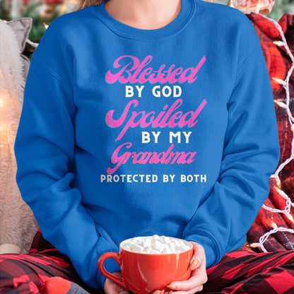 Best Grandma Shirt, Proud Grandma Unisex T-Shirt/Hoodie/Sweatshirt HLT00 - Blessed By God Spoiled By My Grandma Protected By Both Premium T-Shirt
