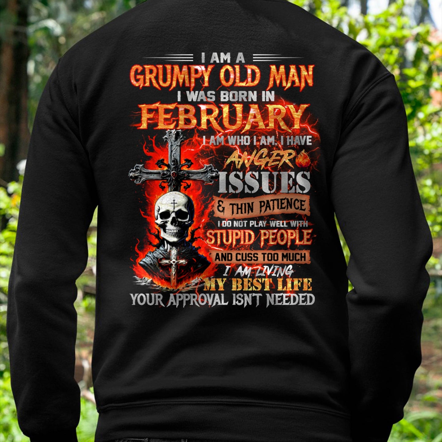 FEBRUARY - GRUMPY OLD MAN T-SHIRT - FUNNY SKULL ANGER ISSUES TEE - PERFECT GIFT FOR MEN LUNA02 (SKU12-319-02)