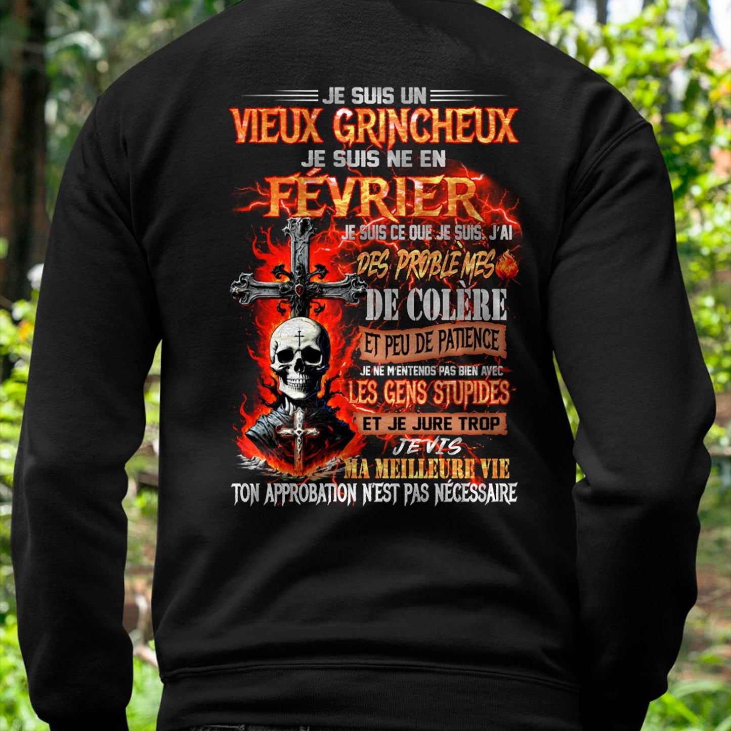 Je Suis Un Vieux Grincheux Né en Février – T-Shirt Homme Fort Caractère - LUNA02 (SKU26T-01141-02)