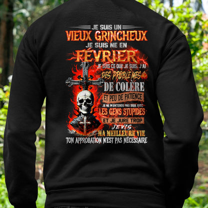 Je Suis Un Vieux Grincheux Né en Février – T-Shirt Homme Fort Caractère - LUNA02 (SKU26T-01141-02)