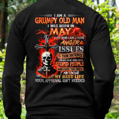 MAY - GRUMPY OLD MAN T-SHIRT - FUNNY SKULL ANGER ISSUES TEE - PERFECT GIFT FOR MEN LUNA05 (SKU12-319-05)