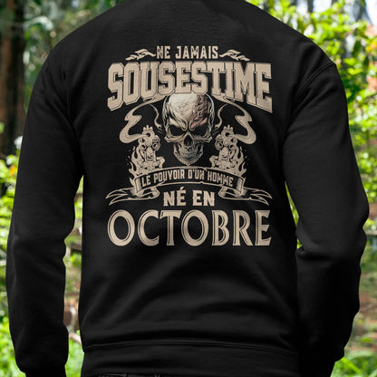 Ne Jamais Sous-estimer le Pouvoir d’un Homme Né en Octobre – T-Shirt Homme Crâne Rebelle - LUNA10 (SKU26T-01159-10)