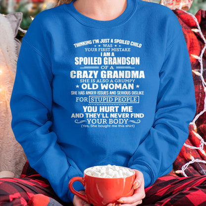 Best Grandma Shirt, Proud Grandma Unisex T-Shirt/Hoodie/Sweatshirt HLT00 - I'm A Spoiled Grandson Of A Crazy Grandma T-Shirt