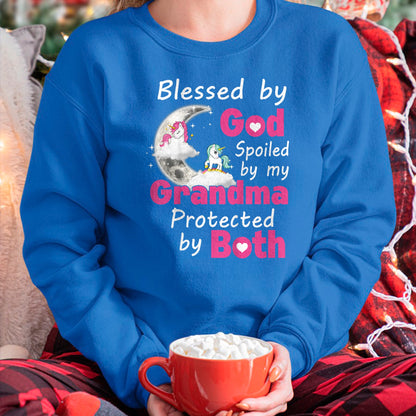 Best Grandma Shirt, Proud Grandma Unisex T-Shirt/Hoodie/Sweatshirt HLT00 - Kids Blessed By God Spoiled By My Grandma Protected By Both T-Shirt
