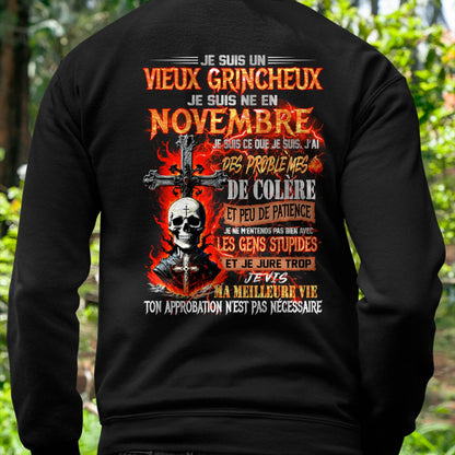 Je Suis Un Vieux Grincheux Né en Novembre – T-Shirt Homme Fort Caractère - LUNA11 (SKU26T-01141-11)