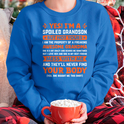 Best Grandma Shirt, Proud Grandma Unisex T-Shirt/Hoodie/Sweatshirt HLT00 - yes i'm a spoiled grandson T-Shirt (2)