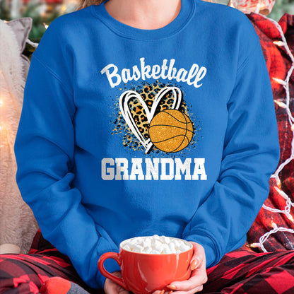 Best Grandma Shirt, Proud Grandma Unisex T-Shirt/Hoodie/Sweatshirt HLT00 - Basketball Grandma Leopard Heart T-Shirt