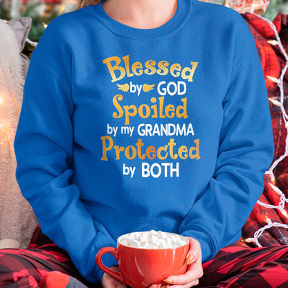 Best Grandma Shirt, Proud Grandma Unisex T-Shirt/Hoodie/Sweatshirt HLT00 - Blessed By God Spoiled By My Grandma Grandson Granddaughter T-Shirt