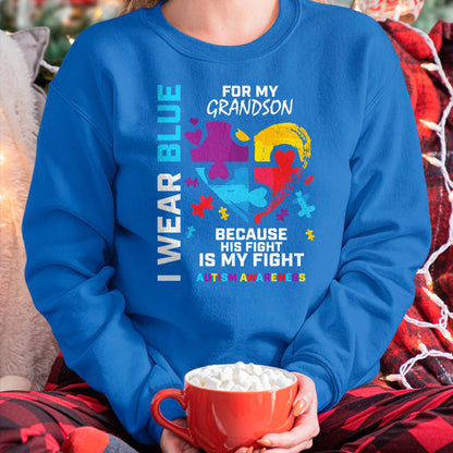 Best Grandma Shirt, Proud Grandma Unisex T-Shirt/Hoodie/Sweatshirt HLT00 - Grandma Grandpa I Wear Blue For My Grandson Autism Awareness T-Shirt