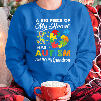 Best Grandma Shirt, Proud Grandma Unisex T-Shirt/Hoodie/Sweatshirt HLT00 - A Big Piece Of My Heart Has Autism and He's My Grandson T-Shirt