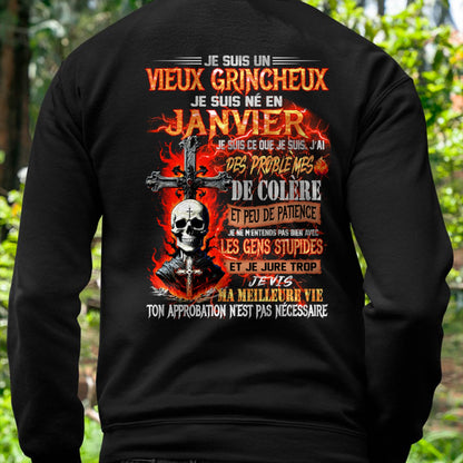 Je Suis Un Vieux Grincheux Né en Janvier – T-Shirt Homme Fort Caractère - LUNA01 (SKU26T-01141-01)