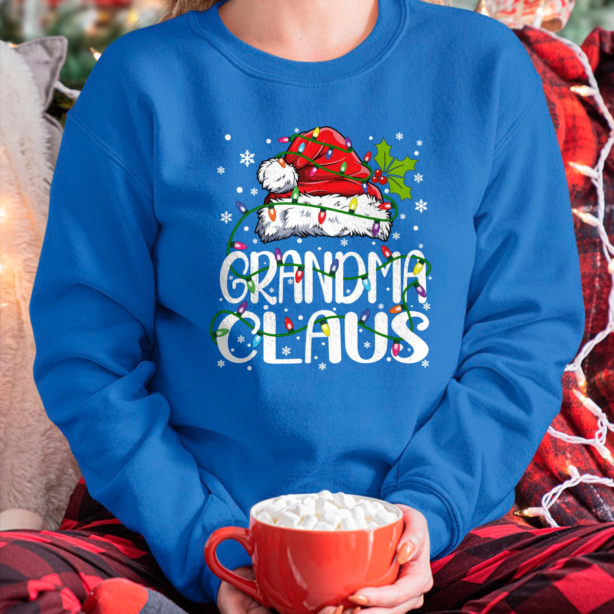 Best Grandma Shirt, Proud Grandma Unisex T-Shirt/Hoodie/Sweatshirt HLT00 - Grandma Claus Christmas Lights Pajama Family Matching Long Sleeve T-Shirt