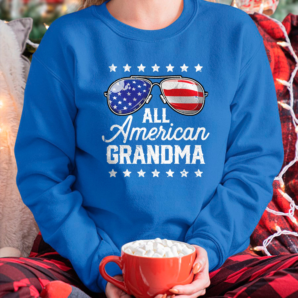 Best Grandma Shirt, Proud Grandma Unisex T-Shirt/Hoodie/Sweatshirt HLT00 - All American Grandma 4th of July Family Matching Sunglasses T-Shirt