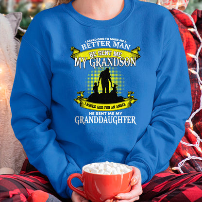 Best Grandma Shirt, Proud Grandma Unisex T-Shirt/Hoodie/Sweatshirt HLT00 - I Asked God To Make Me A Better Man He Sent Me My Grandson T-Shirt