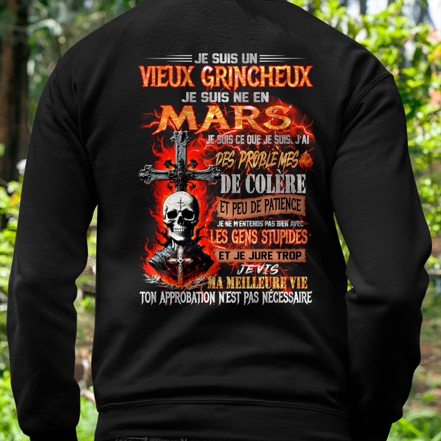 Je Suis Un Vieux Grincheux Né en Mars – T-Shirt Homme Fort Caractère - LUNA03 (SKU26T-01141-03)