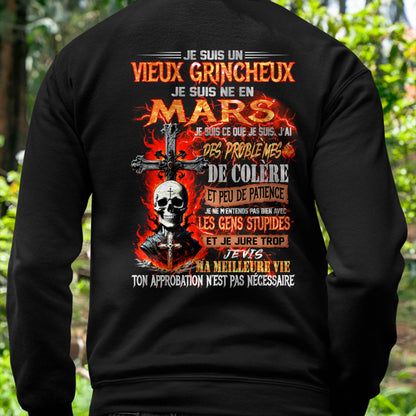 Je Suis Un Vieux Grincheux Né en Mars – T-Shirt Homme Fort Caractère - LUNA03 (SKU26T-01141-03)