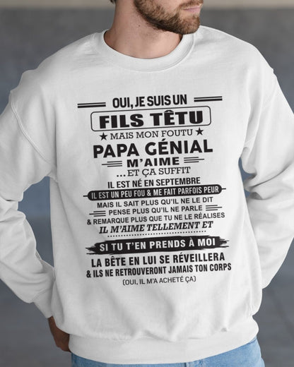SEPTEMBRE - Oui, je suis un garçon têtu – T-shirt | Cadeau d’anniversaire de papa pour son fils - LUNA09 / fr09 (SKU12-260-09)